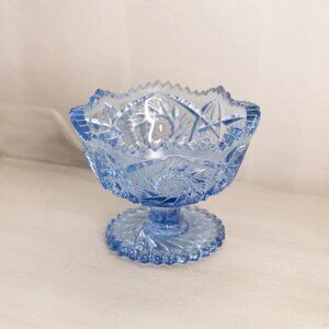 Vintage LE Smith Blue Glass Sawtooth Edge Compote